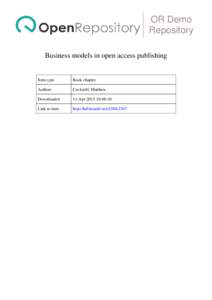 OR Demo Repository Business models in open access publishing Item type