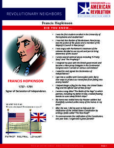 Age of Enlightenment / Modern history / Bordentown /  New Jersey / Loyalist / Patriot / United States Declaration of Independence / American Revolution / New Jersey / Flag of the United States / Francis Hopkinson / Humanities / United States