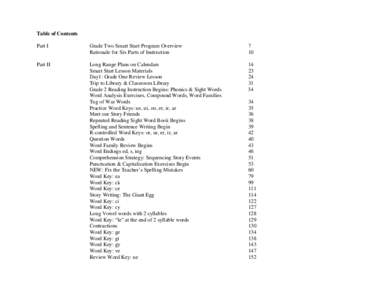 Table of Contents Part I Grade Two Smart Start Program Overview Rationale for Six Parts of Instruction