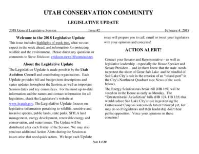 UTAH CONSERVATION COMMUNITY LEGISLATIVE UPDATE 2018 General Legislative Session Issue #2