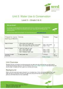 Unit 5: Water Use & Conservation Level 3 – (Grade 3 & 4) Did you know? On average 15,362 Megalitres of reticulated water from our catchment is used by North East Victoria houses, businesses and industries every year, t