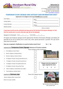 Return Form To: Horsham & Grampians Visitor Information Centre 20 O’Callaghan Parade Horsham Vic 3400 PO Box 857 Horsham Vic 3402 Ph[removed]Fax[removed]