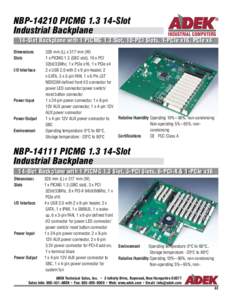 NBPPICMGSlot Industrial Backplane 14-Slot Backplane with 1 PICMG 1.3 Slot, 10-PCI Slots, 1-PCIe x16, PCIe x4 Dimensions Slots I/O Interface