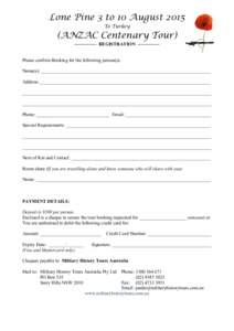 Lone Pine Centenary Tour Response Form