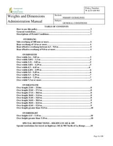 Policy Number: W & D AM 901 Weights and Dimensions Administration Manual