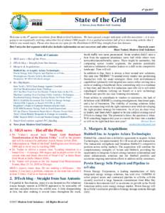 4th Qtr2017  State of the Grid A Service from Modern Grid Academy  Welcome to the 4th quarter newsletter from Modern Grid Solutions. We have passed a major milestone with this newsletter – it is now