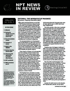 NPT NEWS IN REVIEW Civil society perspectives on the 2014 nuclear Non-Proliferation Treaty Preparatory Committee 28 April–9 MayMay 2014