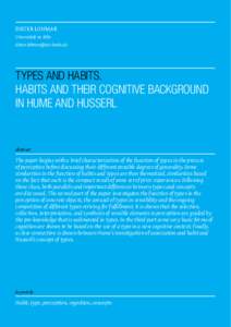 Dieter Lohmar Universität zu Köln  Types and Habits. Habits and their cognitive background