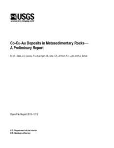 Co-Cu-Au Deposits in Metasedimentary Rocks— A Preliminary Report By J.F. Slack, J.D. Causey, R.G. Eppinger, J.E. Gray, C.A. Johnson, K.I. Lund, and K.J. Schulz Open-File Report 2010–1212