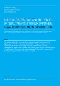 Olimpia G. Loddo Università degli Studi di Cagliari  Rules of Distribution and the Concept of “Egalitarianism” in Felix Oppenheim.