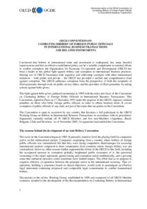 Information sheet on the OECD Convention on Combating Bribery of Foreign Public Officials in International Business Transactions OECD CONVENTION ON COMBATING BRIBERY OF FOREIGN PUBLIC OFFICIALS