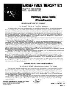 MARINER VENUS / MERCURY 1973 STATUS BULLETIN Preliminary Science Results