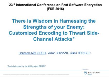 RESTRICTED MORPHO  23rd International Conference on Fast Software Encryption (FSEThere is Wisdom in Harnessing the