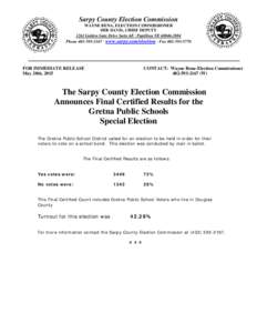 Sarpy County Election Commission WAYNE BENA, ELECTION COMMISSIONER DEB DAVIS, CHIEF DEPUTY 1261 Golden Gate Drive Suite 6E · Papillion NEPhone · www.sarpy.com/election · Fax