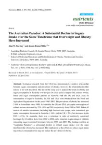 The Australian Paradox: A Substantial Decline in Sugars Intake over the Same Timeframe that Overweight and Obesity Have Increased