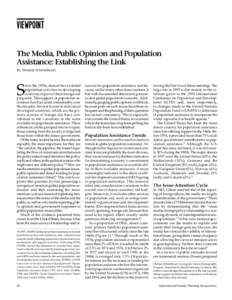 VIEWPOINT The Media, Public Opinion and Population Assistance: Establishing the Link By Thomas Schindlmayr  S
