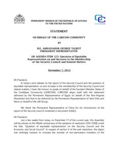PERMANENT MISSION OF THE REPUBLIC OF GUYANA TO THE UNITED NATIONS STATEMENT ON BEHALF OF THE CARICOM COMMUNITY BY
