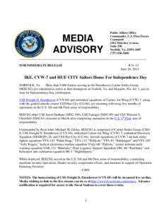 MEDIA ADVISORY FOR IMMEDIATE RELEASE Public Affairs Office Commander, U.S. Fleet Forces