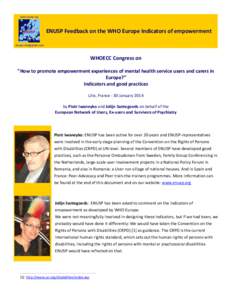 www.enusp.org  ENUSP Feedback on the WHO Europe Indicators of empowerment   WHOECC Congress on