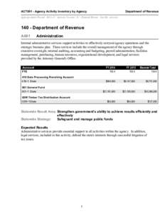 Department of Revenue  ACT001 - Agency Activity Inventory by Agency Appropriation Period: [removed]Activity Version: 2C - Enacted Recast Sort By: Activity[removed]Department of Revenue