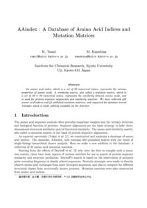 AAindex : A Database of Amino Acid Indices and Mutation Matrices K. Tomii  M. Kanehisa