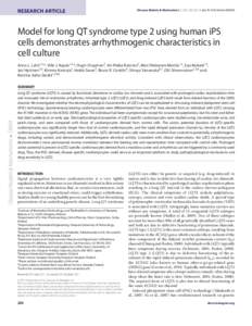 RESEARCH ARTICLE  Disease Models & Mechanisms 5, [removed]doi:[removed]dmm[removed]Model for long QT syndrome type 2 using human iPS cells demonstrates arrhythmogenic characteristics in
