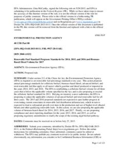 Notice of Proposed Rule Making - EPA Proposed Renewable Fuel Standards for 2014, 2015, and 2016, and the Biomass-Based Diesel Volume forMay 2015)