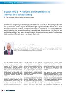 Broadcasting and Television  Social Media - Chances and challenges for international broadcasting by Peter Limbourg, Director General of Deutsche Welle
