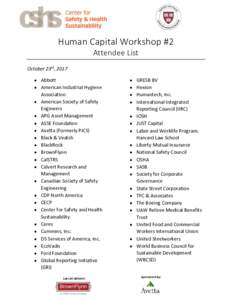 Human Capital Workshop #2 Attendee List October 23rd, 2017 • Abbott • American Industrial Hygiene Association