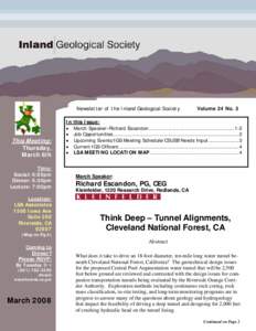 Newsletter of the Inland Geological Society  This Meeting: Thursday, March 6th