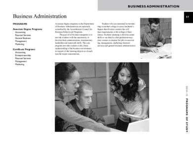 BUSINESS ADMINISTRATION  Business Administration PROGRAMS Associate Degree Programs Accounting