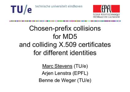 Chosen-prefix collisions for MD5 and colliding X.509 certificates for different identities