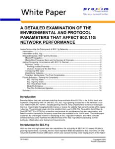 A DETAILED EXAMINATION OF THE ENVIRONMENTAL AND PROTOCOL PARAMETERS THAT AFFECT 802.11G NETWORK PERFORMANCE Issues Surrounding the Deployment of 802.11g Networks -------------------------------------------------- 1 Intro