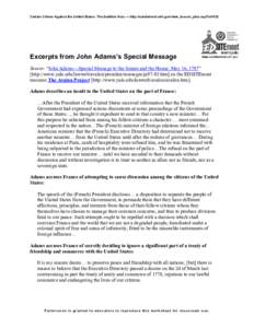 Certain Crimes Against the United States: The Sedition Acts — http://edsitement.neh.gov/view_lesson_plan.asp?id=532  Excerpts from John Adams’s Special Message Source: “John Adams—Special Message to the Senate an