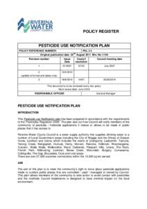 POLICY REGISTER  PESTICIDE USE NOTIFICATION PLAN POLICY REFERENCE NUMBER:  POL 2.3
