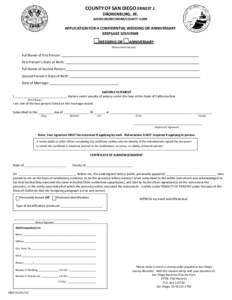COUNTY OF SAN DIEGO ERNEST J. DRONENBURG, JR. ASSESSOR/RECORDER/COUNTY CLERK  APPLICATION FOR A CONFIDENTIAL WEDDING OR ANNIVERSARY