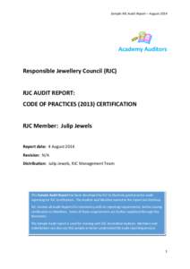 Sample RJC Audit Report – August 2014       Academy Auditors   