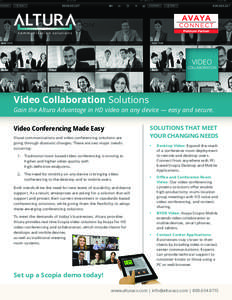 Video Collaboration Solutions  Gain the Altura Advantage in HD video on any device — easy and secure. Video Conferencing Made Easy Visual communications and video conferencing solutions are going through dramatic chang