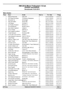 NM 2010 Menn Fellesstart 15 km Offisiell resultatliste