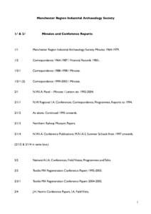 Manchester Region Industrial Archaeology Society  1/ & 2/ Minutes and Conference Reports