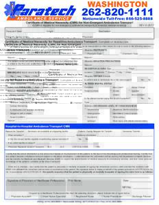 WASHINGTONNationwide Toll-Free: Certificate of Medical Necessity (CMN) for Non-Emergent Ambulance Transport