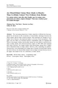 Eur J Population DOIs10680Are Mixed-Ethnic Unions More Likely to Dissolve Than Co-Ethnic Unions? New Evidence from Britain Les unions mixtes sont-elles plus fragiles que les unions entre