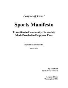 League of Fans’  Sports Manifesto Transition to Community Ownership Model Needed to Empower Fans