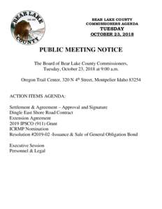 BEAR LAKE COUNTY COMMISSIONERS AGENDA TUESDAY OCTOBER 23, 2018