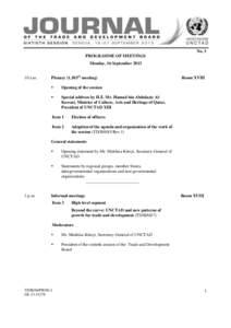 PROGRAMME and SUMMARY OF MEETINGS - Monday, 16 September 2013