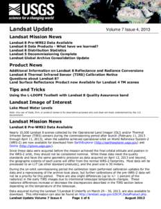 Landsat Update  Volume 7 Issue 4, 2013 Landsat Mission News Landsat