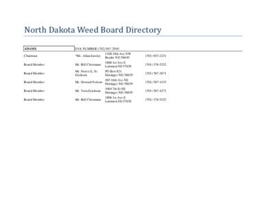 North Dakota Weed Board Directory ADAMS FAX NUMBER[removed]Chairman