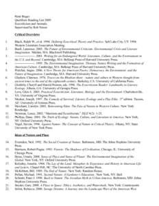 Peter Boger Qualifiers Reading List 2009 Ecocriticism and Animals Supervised by Rob Nixon Critical Overviews 1.