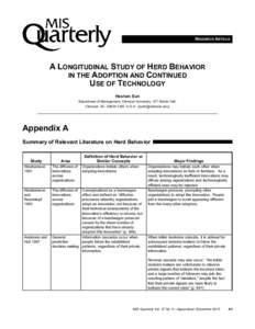 RESEARCH ARTICLE  A LONGITUDINAL STUDY OF HERD BEHAVIOR IN THE ADOPTION AND CONTINUED USE OF TECHNOLOGY Heshan Sun