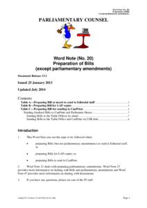 Word Note (No. 20) Preparation of Bills (except parliamentary amendments) PARLIAMENTARY COUNSEL